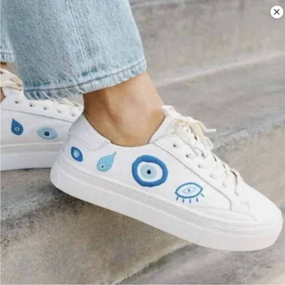 Soludos Shoes - Soludos Evil Eye Ibiza Sneaker White and blue embroidered size 7.5